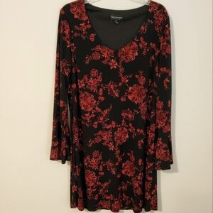 Connected Apparel Stretch Black/Burgundy/Red Long Flare Sleeve Shift Dress Sz 12
